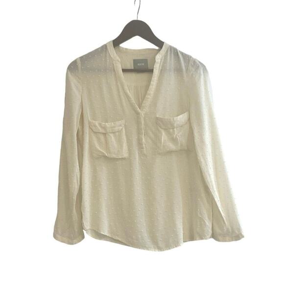 Maeve by Anthropologie Size 2 Cream Swiss Dot Long Sleeve Button Down Blouse - Picture 1 of 8